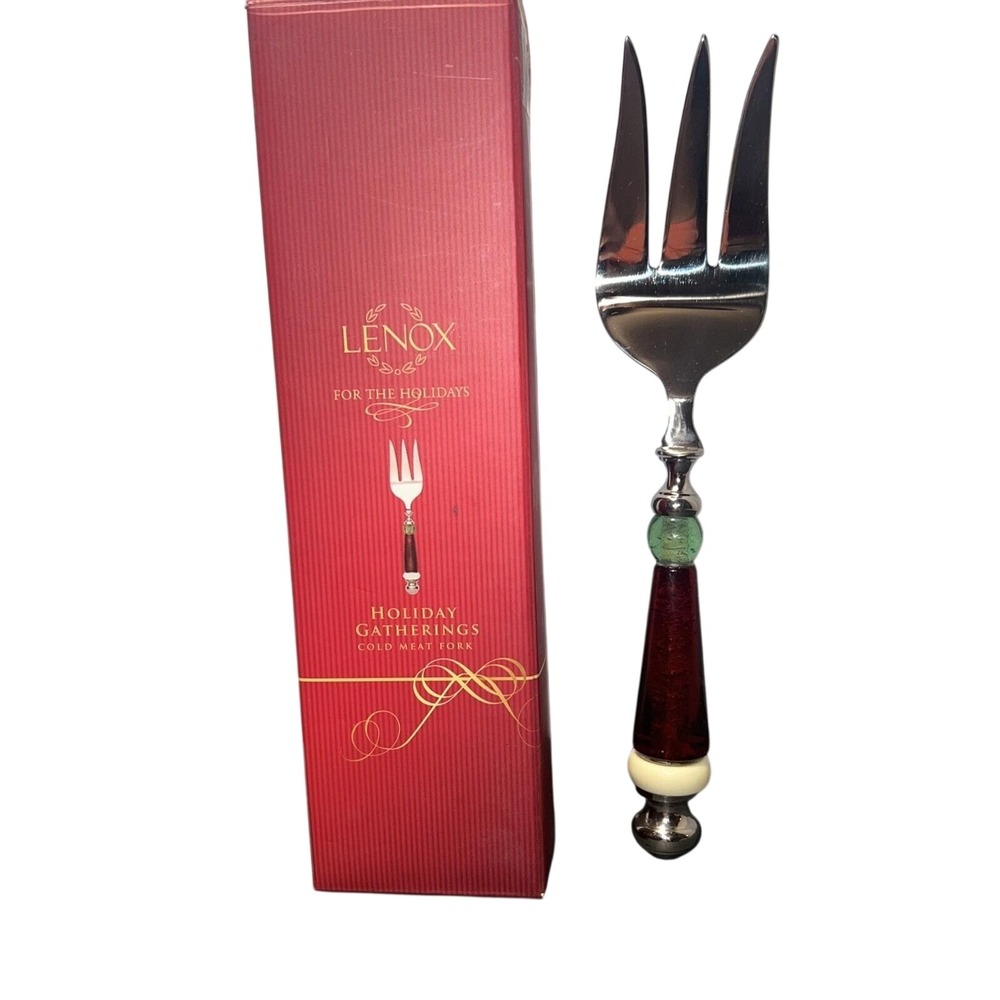 Lenox Holiday Gatherings Cold Meat Fork Stainless Steel Red Green Handle 782737